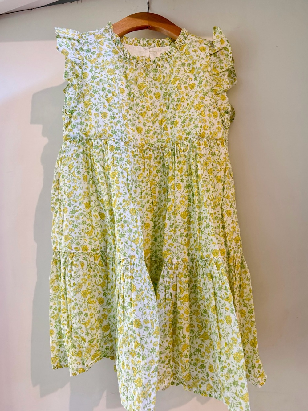 Crewcuts Yellow and Green Floral Ruffle Sleeve Dress